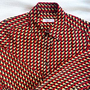 Equipment 100% Silk Red Geometric Print Blouse, size XS